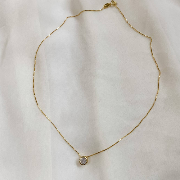 Jewelry - Single Bezel Sterling 925 Gold Dainty Necklace